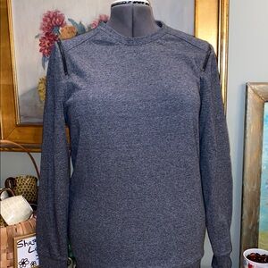 H&M Grey Crewneck Pullover Sweatshirt Long Sleeve Shoulder Zip Detail SZ M (417)